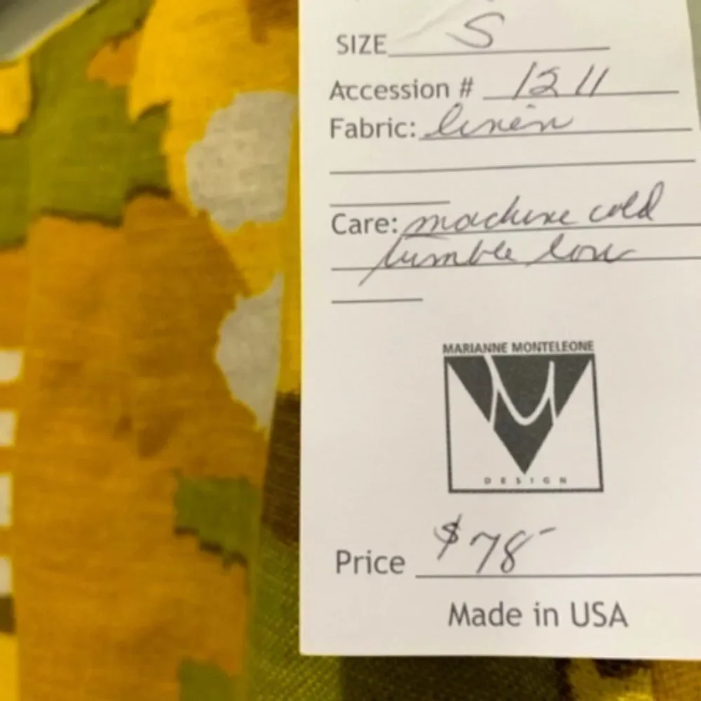 NWT Marianne Monteleone Retro Abstract Print Skirt Yellow Green Linen Blend —S